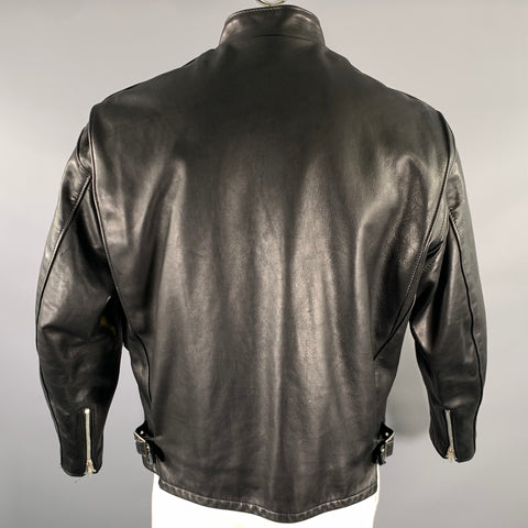 SCHOTT Size 46 Black Leather Moto Racer Jacket