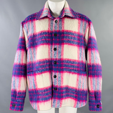 DUOltd Size M Blue Pink Cream Checkered Wool Blend Shirt Jacket