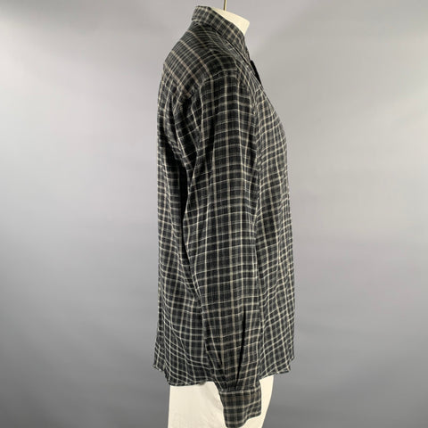 ERMENEGILDO ZEGNA Size L Black White Plaid Cotton Blend Long Sleeve Shirt