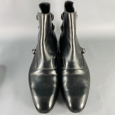 BARKER BLACK Size 10.5 Lavenum Black Leather Buckle Boots