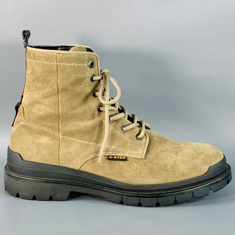 G-STAR Size 10 Green Olive Suede Tread Sole Lace-Up Ankle Boots