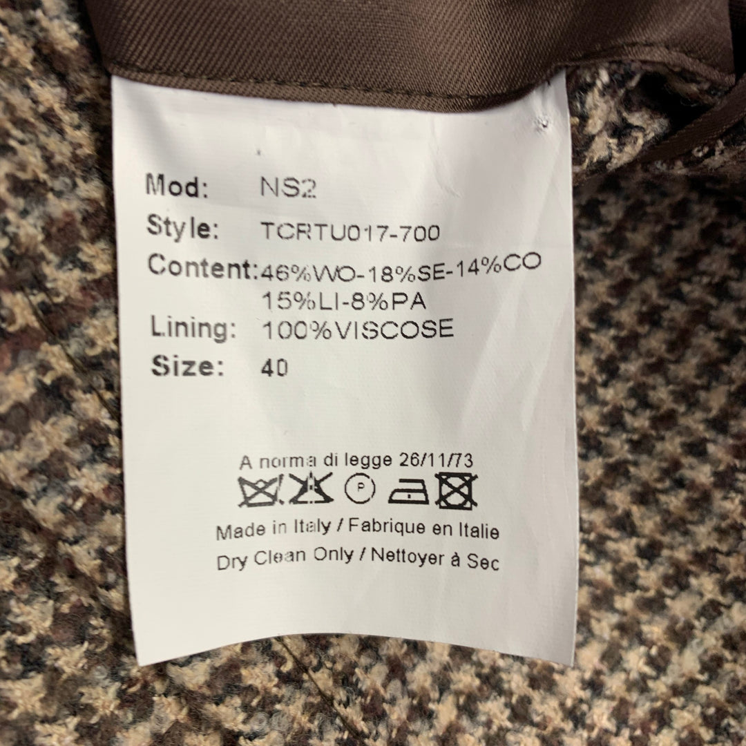 SAKS FIFTH AVENUE Size 40 Khaki Brown Houndstooth Wool Blend Sport Coat