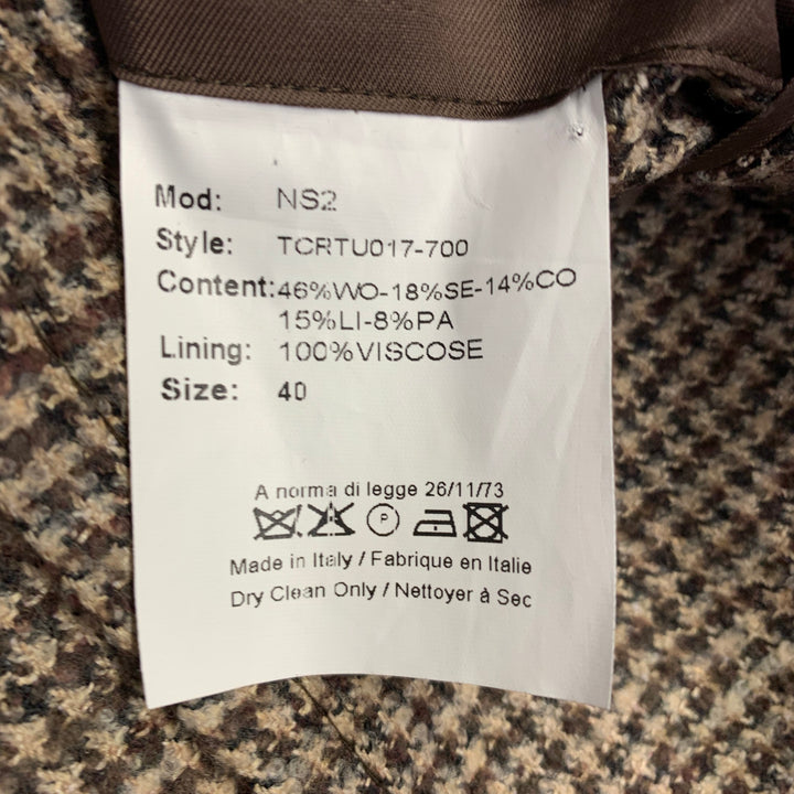 SAKS FIFTH AVENUE Size 40 Khaki Brown Houndstooth Wool Blend Sport Coat