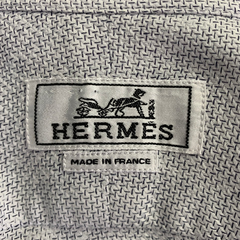 HERMES Size M Grey Woven Cotton Button Up Long Sleeve Shirt