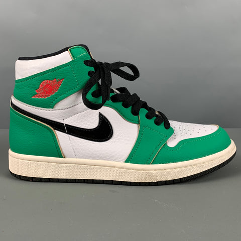 Zapatillas altas de cuero con bloques de color blanco y verde talla 7,5 NIKE