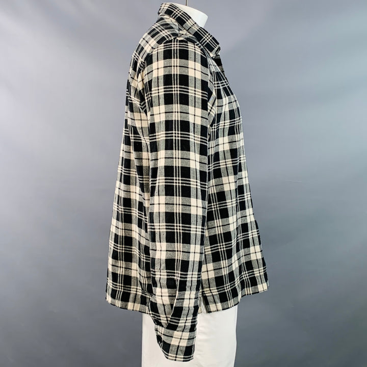 OFFICINE GENERALE Size L Black White Plaid Cotton One Pocket Long Sleeve Shirt