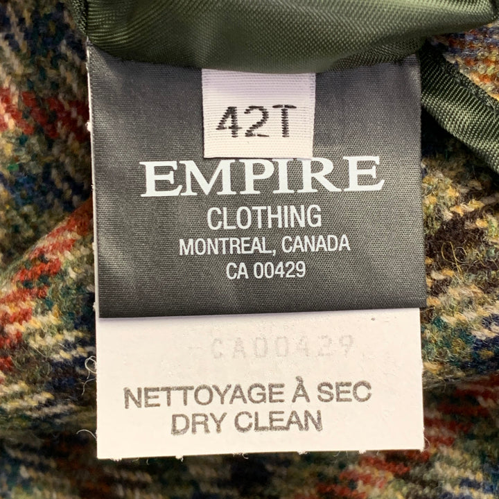 O'CONNELL'S Size 42 Long Tan Red Blue Plaid Wool Notch Lapel Sport Coat