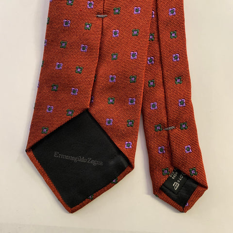ERMENEGILDO ZEGNA Rust Purple Green Abstract Silk Tie