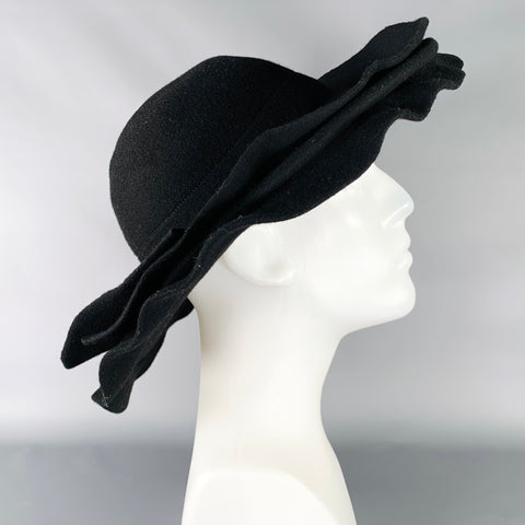 COMME des GARCONS AW18 Size M Black Wool Layered Brim Felt Hat