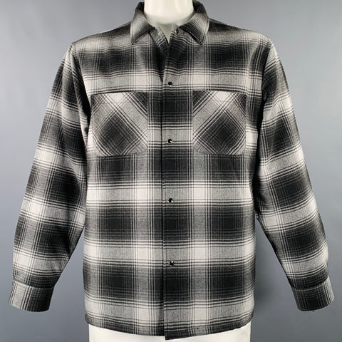 BEAMS PLUS Size L Grey Black Plaid Polyester Long Sleeve Shirt Jacket