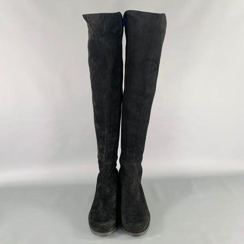STUART WEITZMAN Size 7.5 Black Suede Knee High Boots