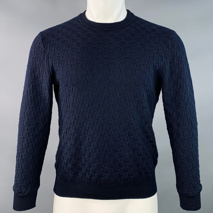 LOUIS VUITTON Size S Damier Signature Navy Checkered Wool Crew Neck Sweater