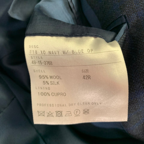 BARNEY'S NEW YORK Size 42 Black Navy Plaid Wool Silk Sport Coat