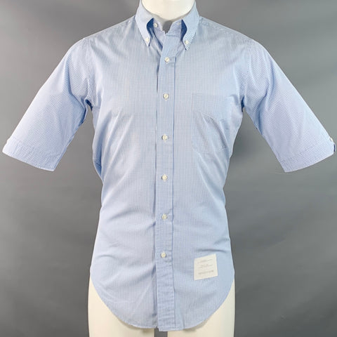 THOM BROWNE Vintage SS07 Size 38 Blue White Gingham Cotton Button Down Collar Short Sleeve Shirt