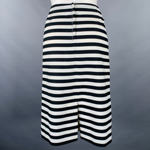 MARC JACOBS Size 6 Black White Polyester Stripe Pencil Skirt