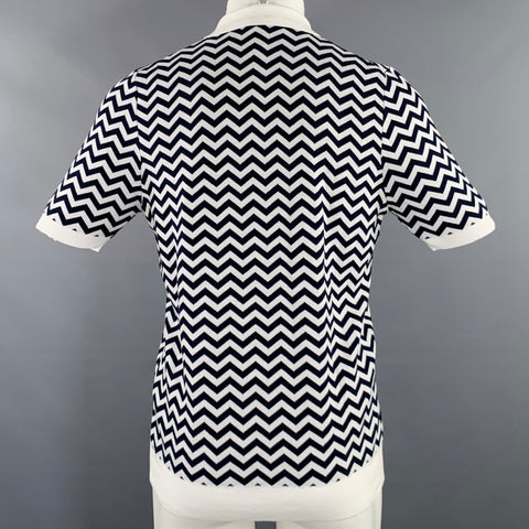 SARTORIO Size M White Navy Chevron Cotton Buttoned Polo