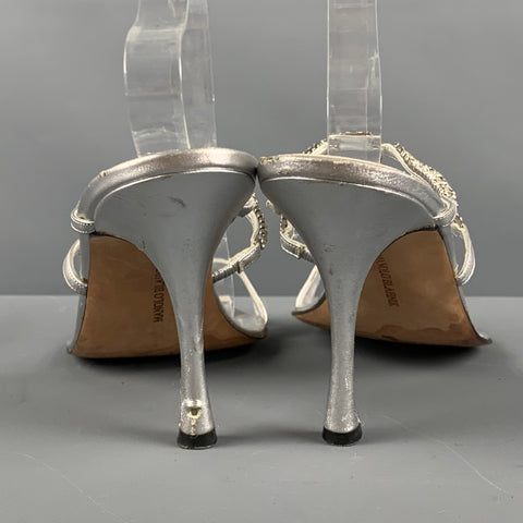 MANOLO BLAHNIK Size 10.5 Silver Leather Strappy Sandals