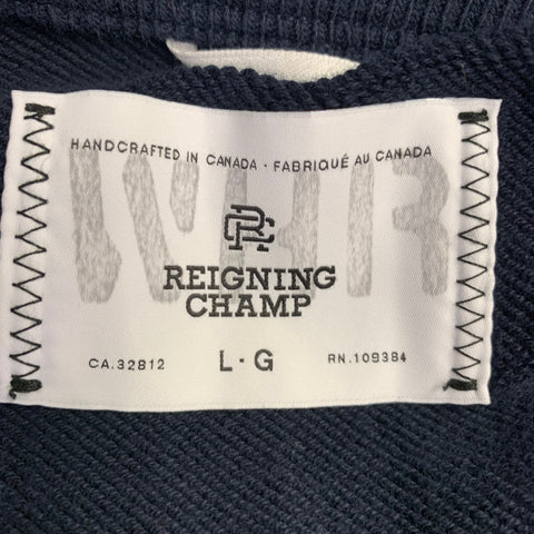 REIGNING CHAMP Size L Navy White Embroidery Cotton Crew Neck Sweatshirt