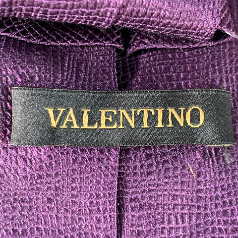 VALENTINO Purple Saffiano Crosshatch Textured Silk Tie