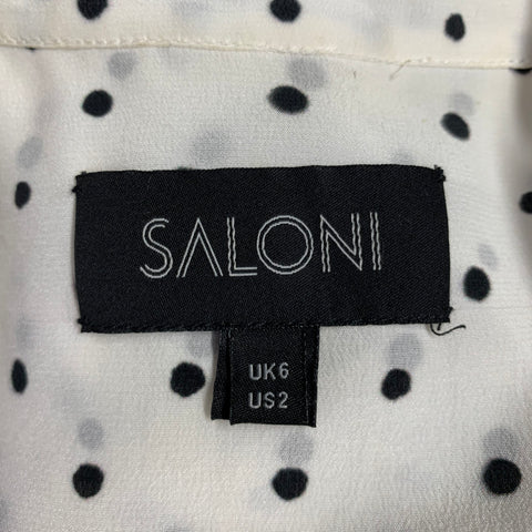 SALONI Size 2 White Black Silk Polka Dot Balloon Blouse
