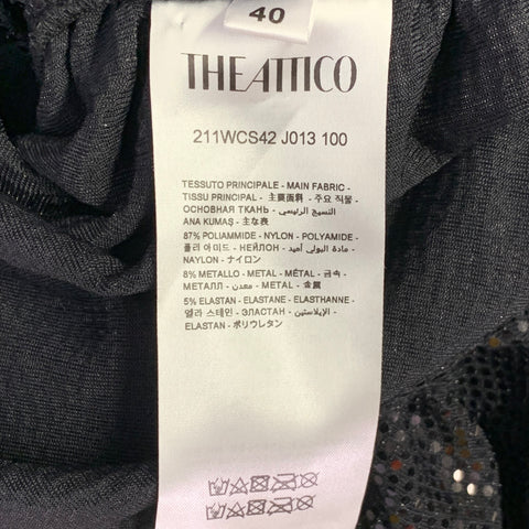 THE ATTICO Size 4 Black Nylon Blend Sequined One Shoulder Dress Top