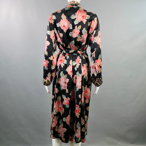 R13 Size XS Black Multi Color Silk Floral Shawl Collar Smoking Robe