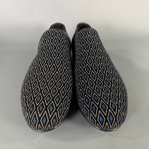 JIMMY CHOO Sloane Size 8 Navy Black Diamond Velvet Loafers
