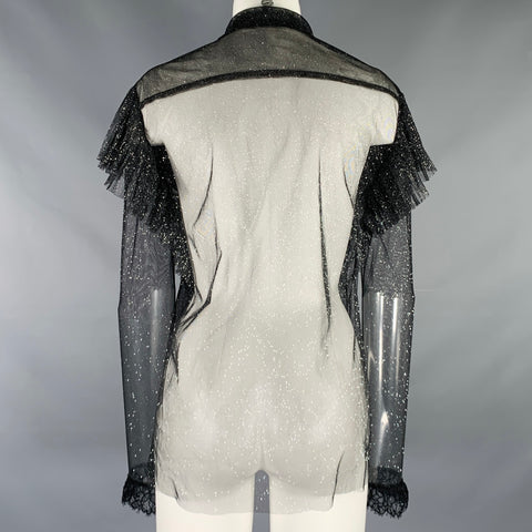 PHILOSOPHY di LORENZO SERAFINI Size 4 Black Silver Metallic Ruffle Blouse