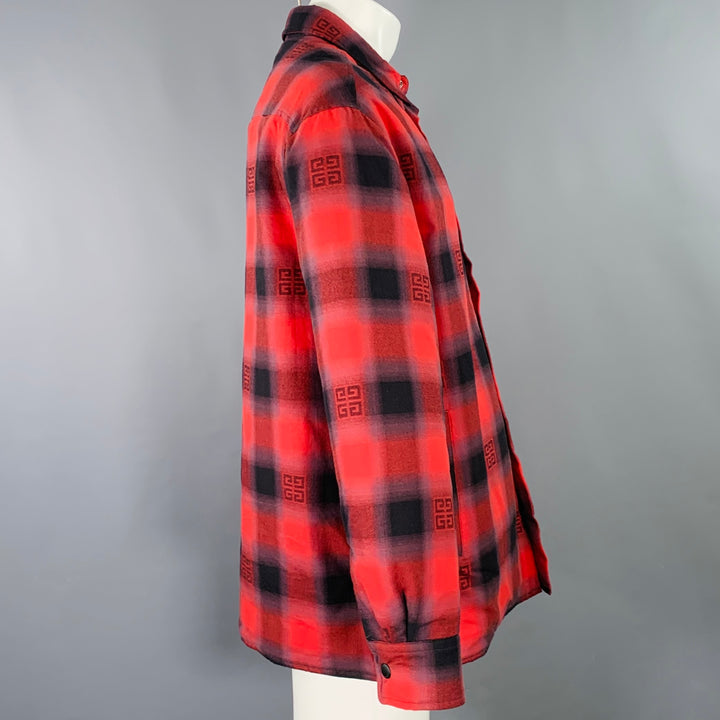 GIVENCHY Size M Red Black Plaid Cotton Snaps Jacket