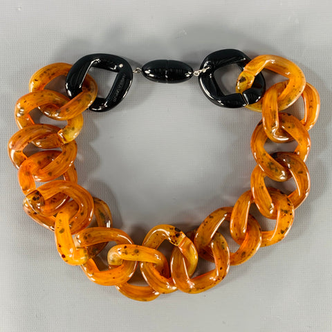 ANGELA CAPUTI Orange Black Tortoiseshell Resin Chain Necklace