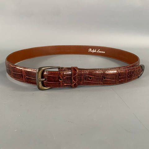 RALPH LAUREN Size 36 Brown Textured Alligator Leather Sterling Silver Belt