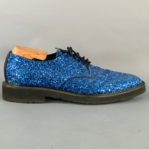 GIUSEPPE ZANOTTI Size 11 Blue Glitter Leather Derby Lace-Up Shoes