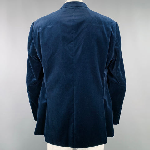 EMPORIO ARMANI Size 48 Navy Velvet Cotton Notch Lapel Sport Coat