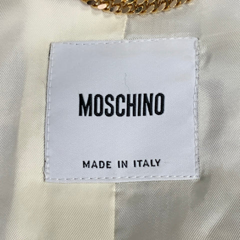 MOSCHINO Size 6 Brown Blue Cream Wool Woven Floral Embellishment Raw Edge Coat