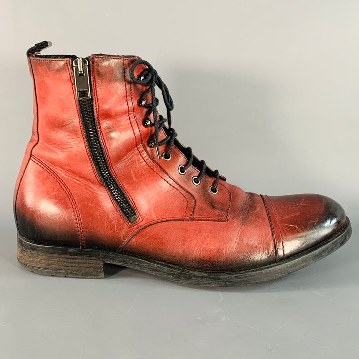 DIESEL Size 11 Burgundy Black Distressed Leather Double Zipper Boots