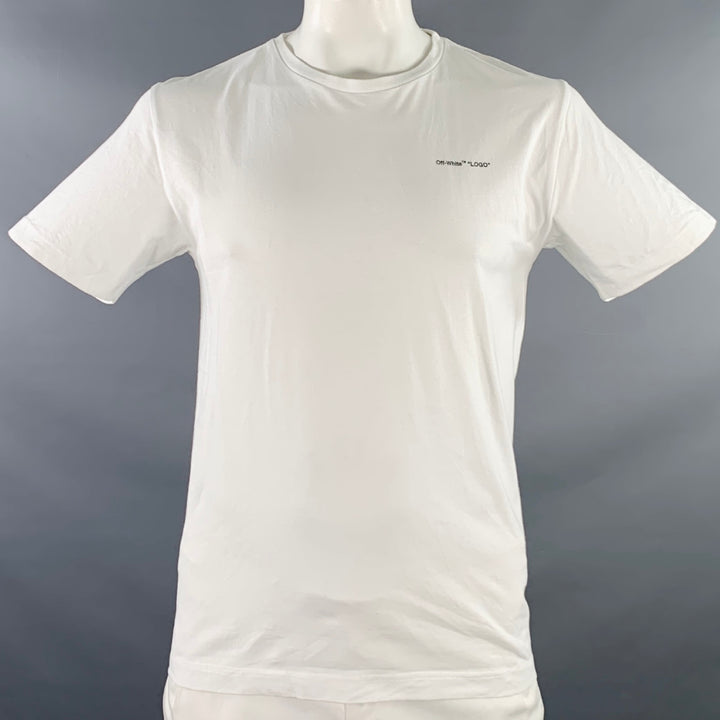 OFF-WHITE Size L White Black Logo Cotton Crew Neck T-shirt