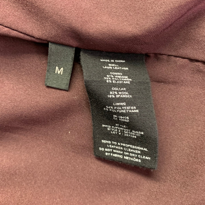 THEORY Size M Burgundy Viscose Blend Lambskin Zip Up Jacket