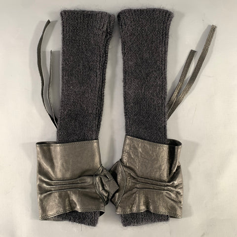 ISABEL BENENATO Black Knit Leather Gloves
