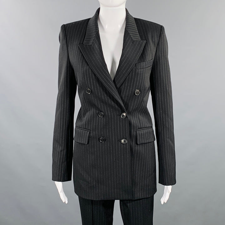 NILI LOTAN Size 2 Black Grey Polyester Blend Pinstripe Peak Lapel Pantsuit