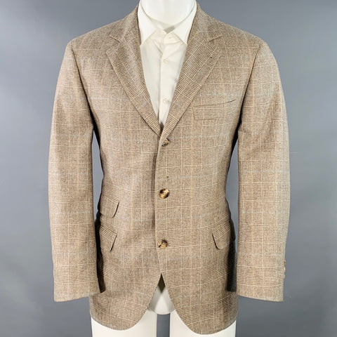 BRUNELLO CUCINELLI Size 38 Grey Taupe Plaid Wool Cashmere Notch Lapel Sport Coat
