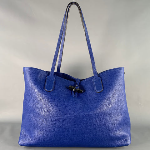 LONGCHAMP Blue Pebble Grain Leather Tote Handbag