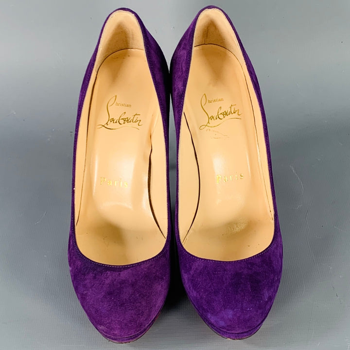 CHRISTIAN LOUBOUTIN Size 4.5 Purple Suede Platform Pumps