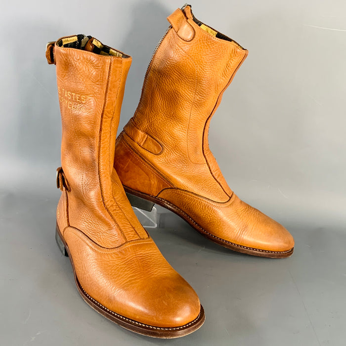 PAUL SMITH TRIUMPH Size 11 Tan Leather Back Zip Biker Boots