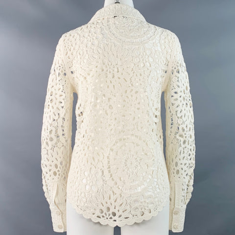PARIS ATELIER Size XS Cream Cotton Blend Crochet Cropped Shirt