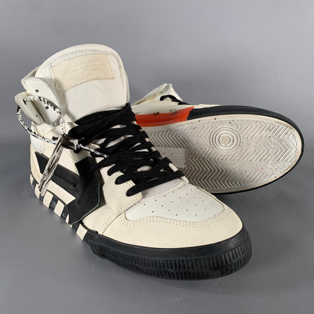 OFF-WHITE Size 12 Off White Black & Orange Leather High Top Sneakers