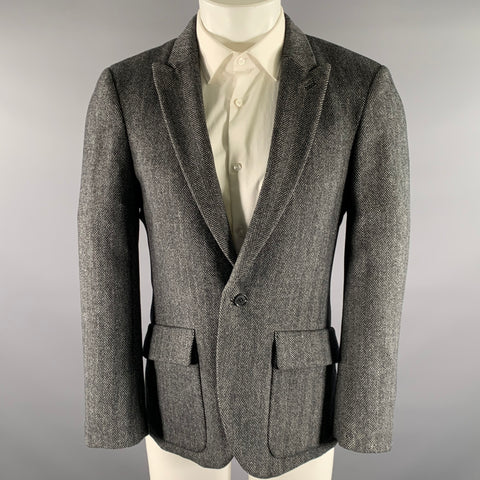 ARMANI EXCHANGE Grey Black Herringbone Cashmere Wool Peak Lapel Sport Coat