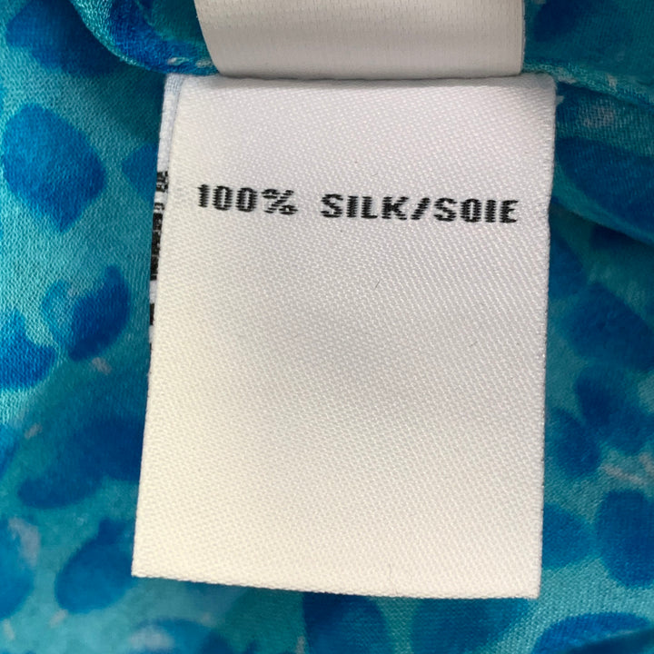 DIANE VON FURSTENBERG Size 12 Aqua Blue Silk Abstract Hidden Buttons Shirt