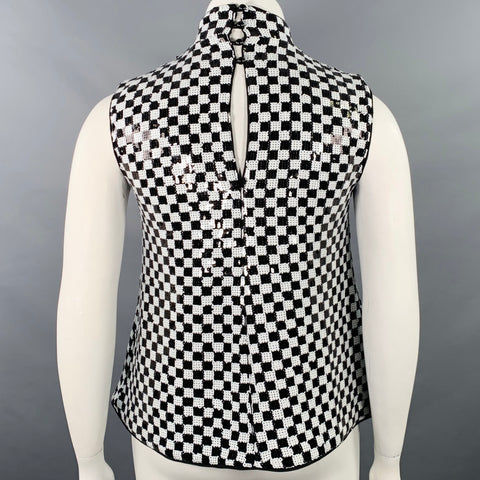 EMPORIO ARMANI Size L Black White Polyester Blend Checkered Sleeveless Dress Top
