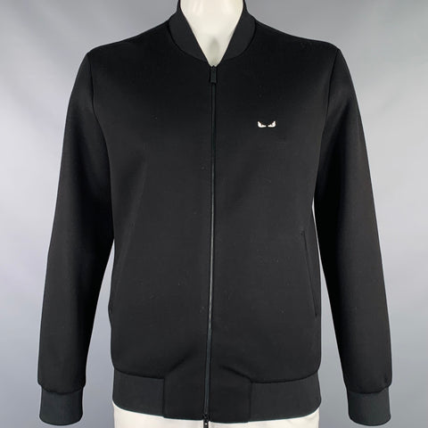 FENDI Size 42 Black Viscose Zip Up Jacket