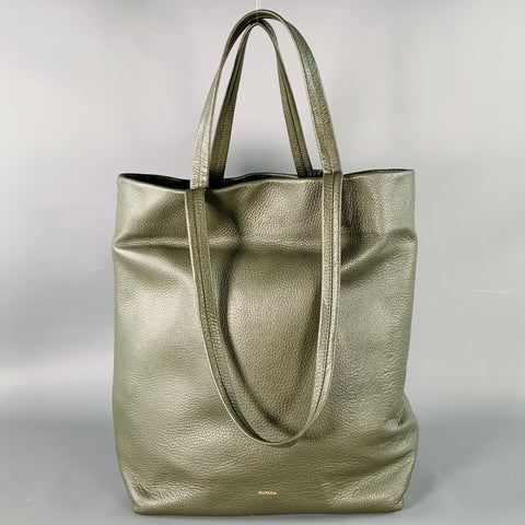 CUYANA Green Pebble Grain Leather Tote Bag